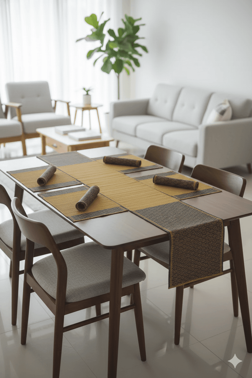Natural Madurkathi Grass Dining Table Mat And Runner Combo view 3