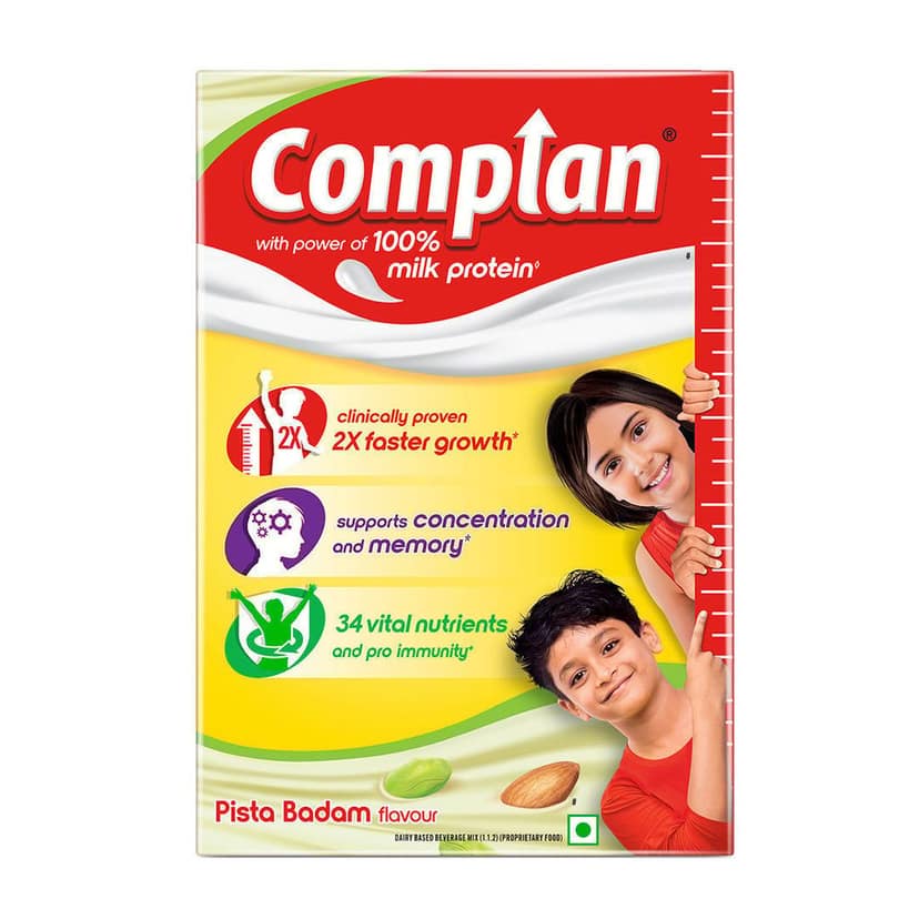 Complan Nutrition Drink Powder for Children, Pista Badam Flavour, 500 g Refill Pack | Nutrition drink for kids with protein & 34 vital nutrients