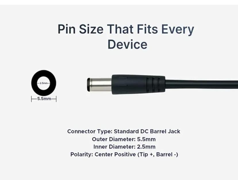 18W DC Adapter (12v 1.5A) 5.5mm x 2.5mm (DC Barrel Jack) view 2