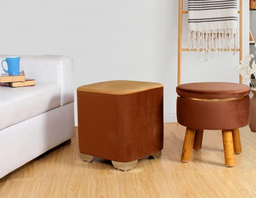 ShadowKart Ottoman Pouffes Sitting Stool for Living Room Furniture Wooden Footstools Puff Mudda Footrest Pouff for Office Home Decor, Combo