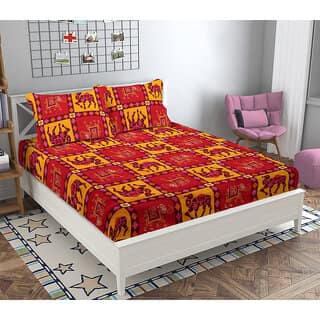 Black Bee Jaipuri Bedsheet With Elephant Camel Print 3D Double Bedsheet With 2 Pillow Covers (208 X 213 Cm)(Bs17-01)