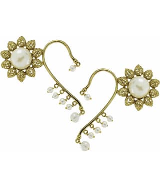 The Jewelbox Sun Flower Filigree Pearl Antique Gold Plated Ear Cuff Pair Earring for Women