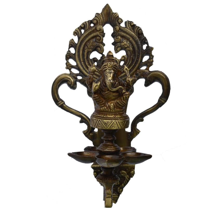 Brass Wall Hanging Lord Ganesh Oil Lamp Deepak - Auspicious Deepak for Temple Wall, Height : 12 Inch (BSMAS1200 A) view 2