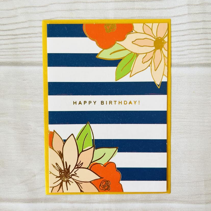 Rack Jack Happy Birthday Greeting Card with Gold Foiling - Floral Stripes view 3