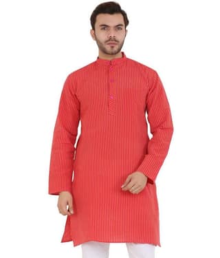Latest Chikan - Red Cotton Men's Regular Kurta ( Pack of 1 )