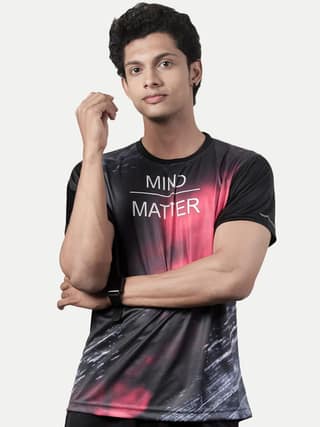 Men Black Graphic Printed Crew Neck regular Fit T-shirt