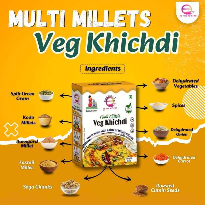 Multi Millets Veg Khichdi | Premix Khichdi 300 Gm, Peanut Chutney 50g and Mix Pickle 50g | Made With Natural Ingredients | Rich in Protein & High Fiber view 3