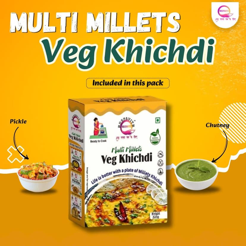 Multi Millets Veg Khichdi | Premix Khichdi 300 Gm, Peanut Chutney 50g and Mix Pickle 50g | Made With Natural Ingredients | Rich in Protein & High Fiber view 4
