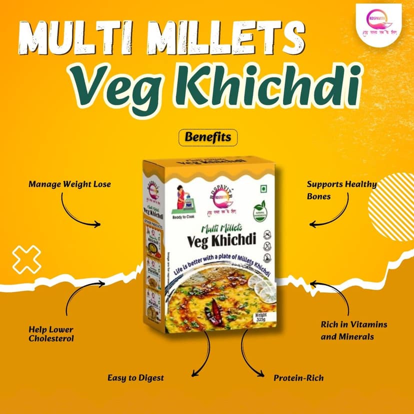 Multi Millets Veg Khichdi | Premix Khichdi 300 Gm, Peanut Chutney 50g and Mix Pickle 50g | Made With Natural Ingredients | Rich in Protein & High Fiber view 5