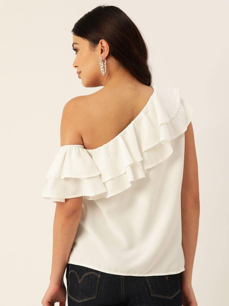 One Shoulder Ruffles Georgette Top view 3