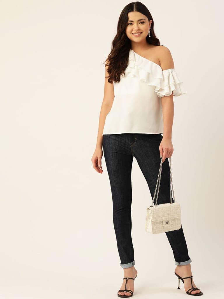 One Shoulder Ruffles Georgette Top view 4
