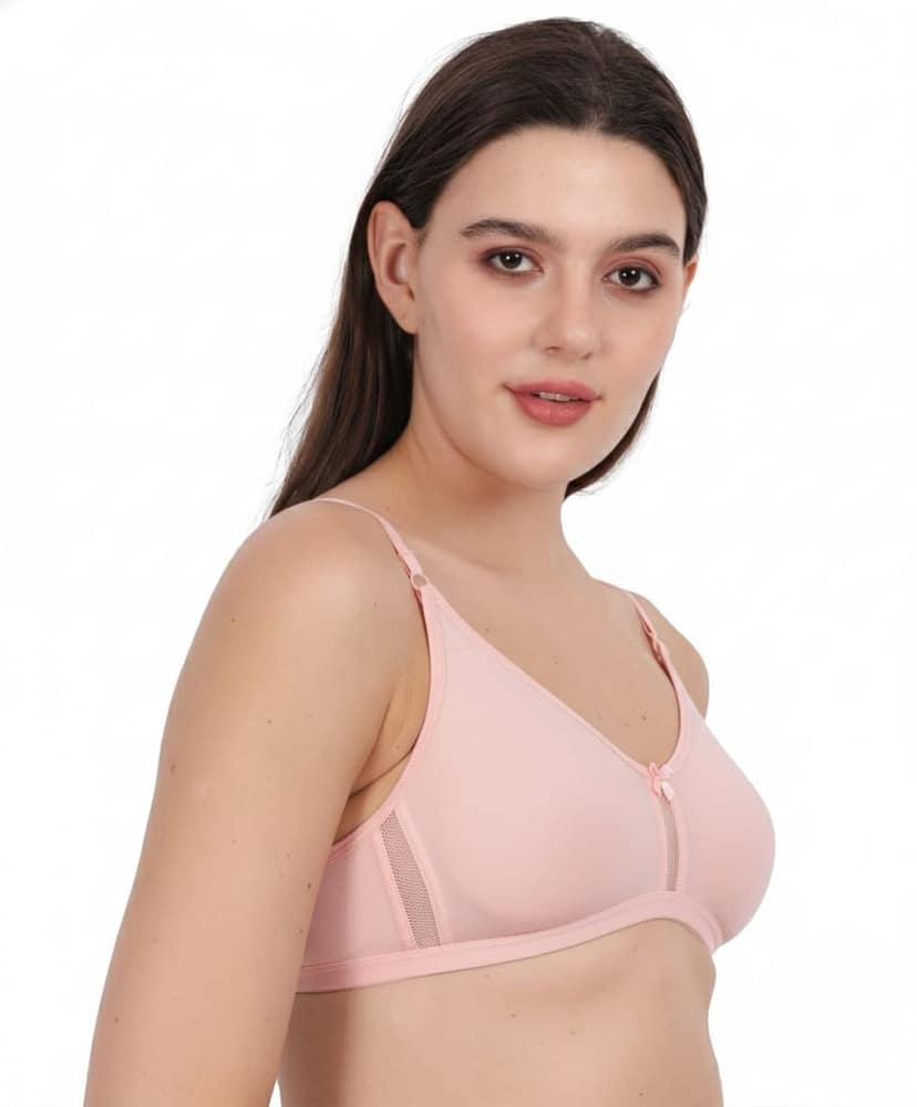 WAONY Women's Seamless Non-Wired T-Shirt Bra – Full Coverage Cotton Blend Comfort Bra with Mesh Detailing & Adjustable Straps view 2