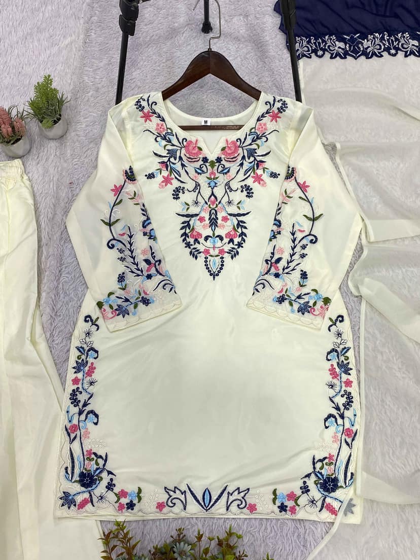 Crape Silk Embroidered Plazzo Suit view 2