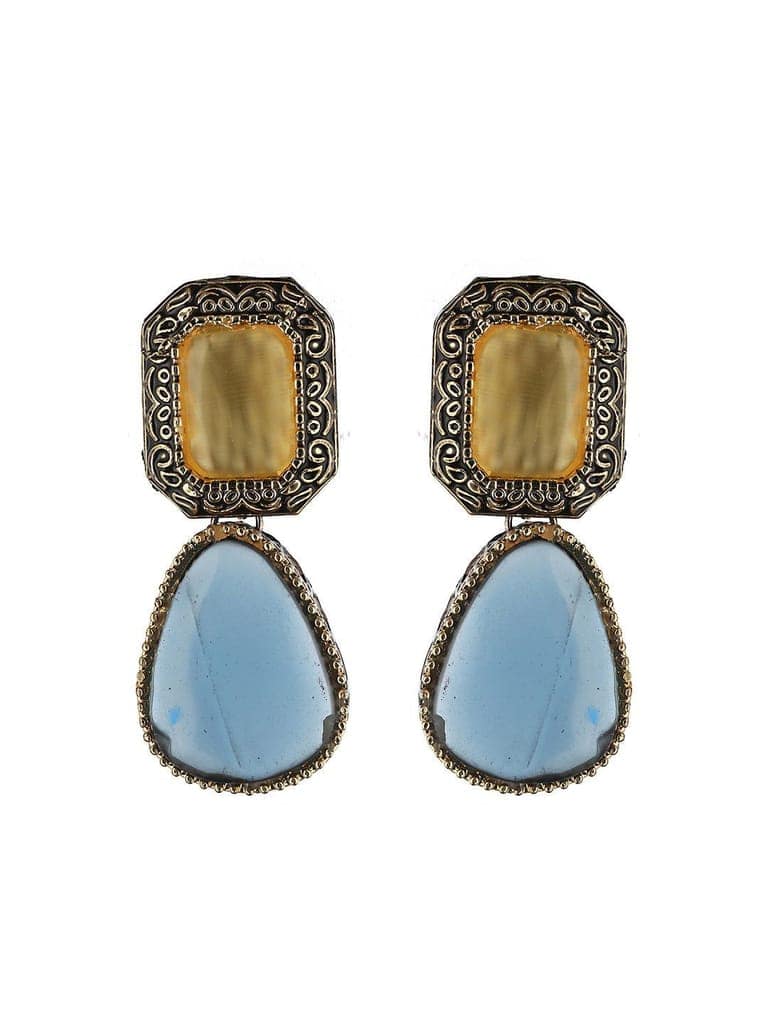 Gold Oxidised Yellow AD Stone Designer Handcrafted Drop Earrings view 4