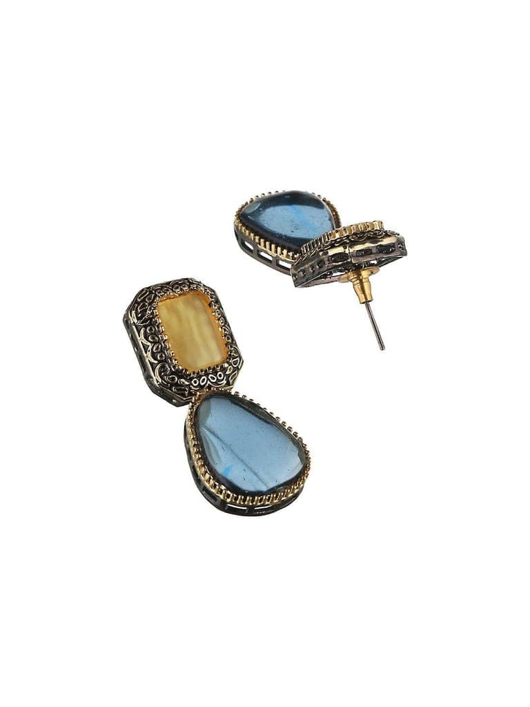 Gold Oxidised Yellow AD Stone Designer Handcrafted Drop Earrings view 5