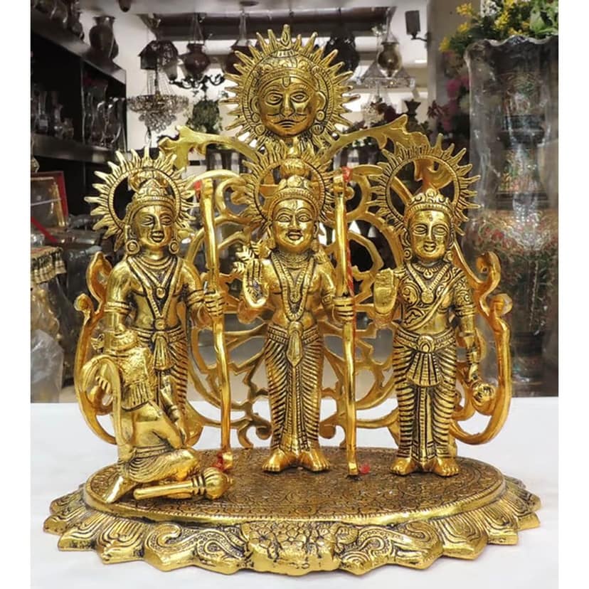 Aluminium Ram Darbar Decorative Idol | Spiritual Ram Parivar Murti, Height : 12 Inch (ASMAS483 G) view 2