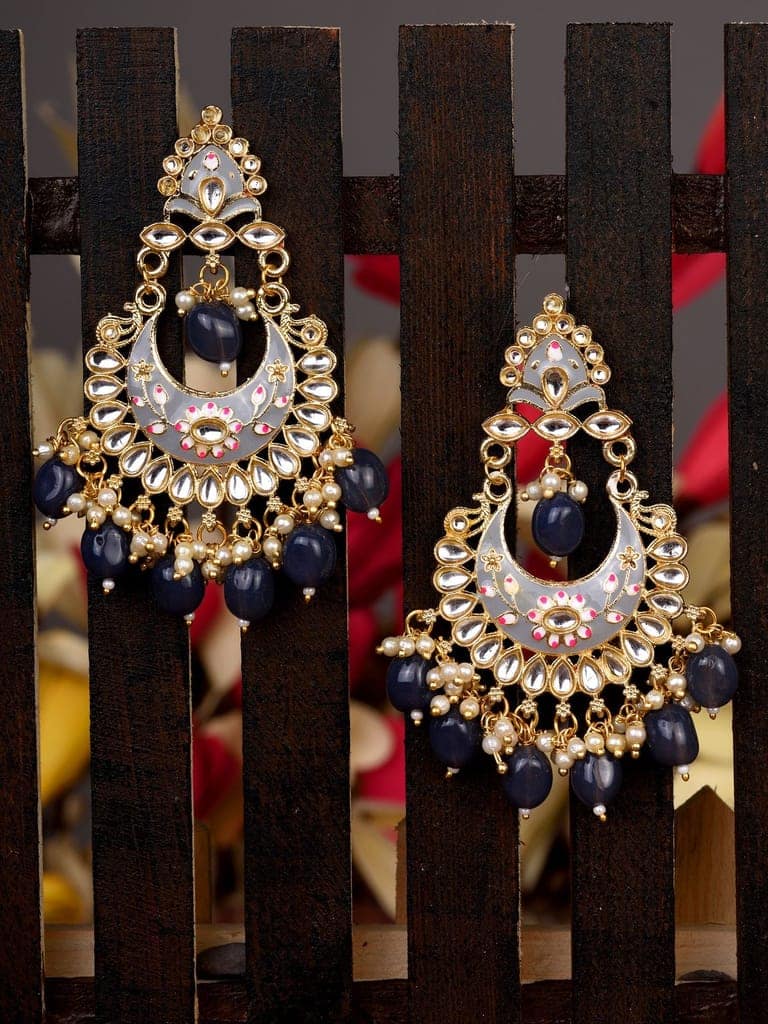 Gold Plated Grey Contemporary Chandbali Drop Earrings view 2