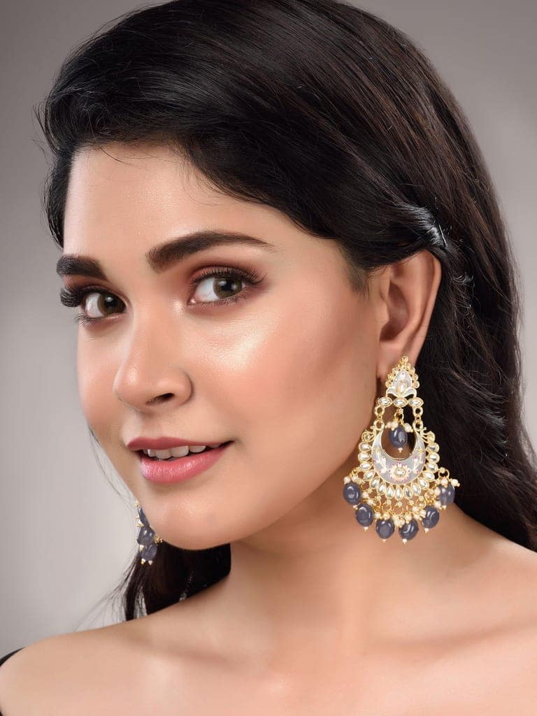 Gold Plated Grey Contemporary Chandbali Drop Earrings view 3