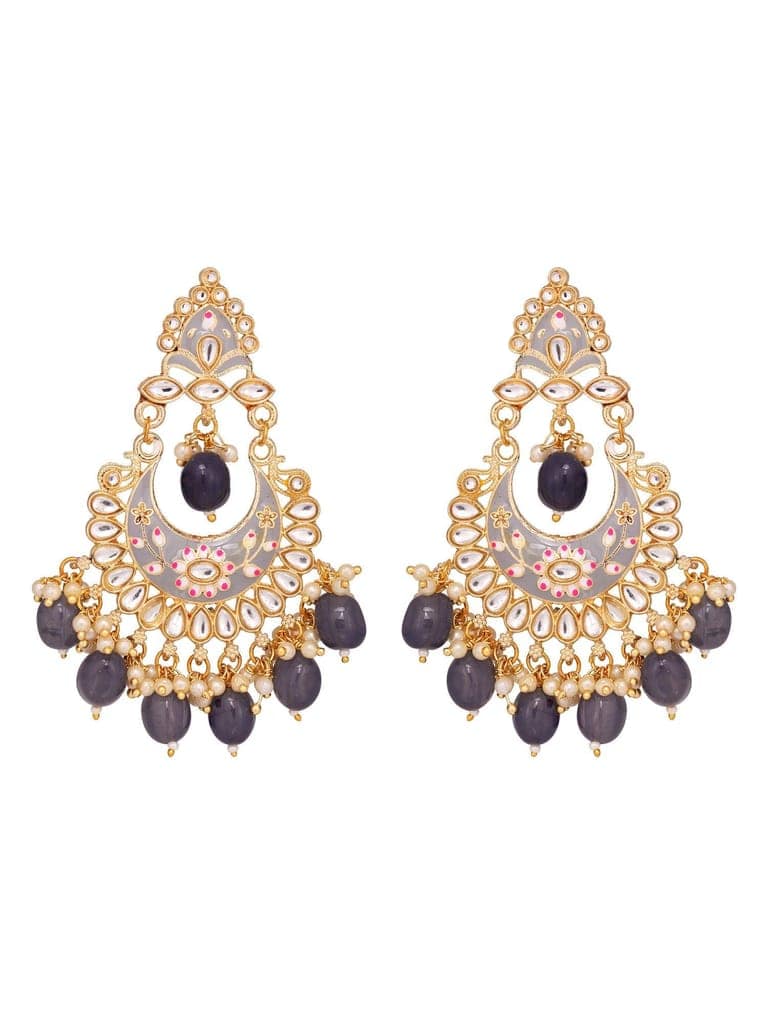 Gold Plated Grey Contemporary Chandbali Drop Earrings view 4