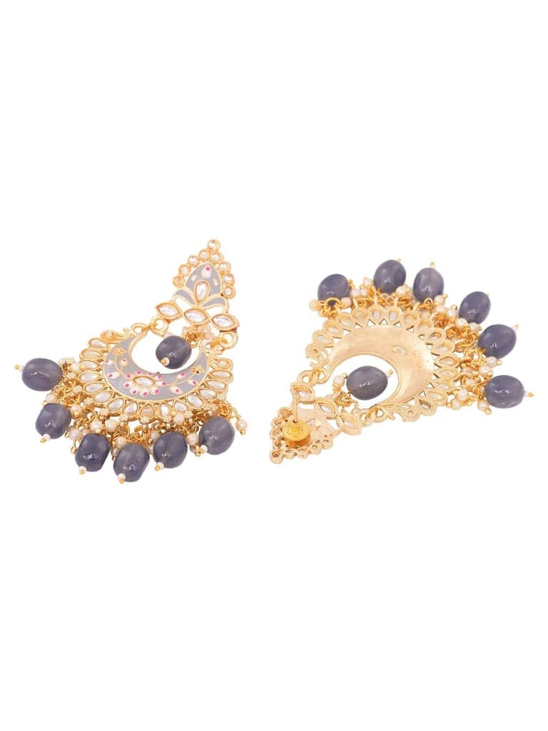 Gold Plated Grey Contemporary Chandbali Drop Earrings view 5
