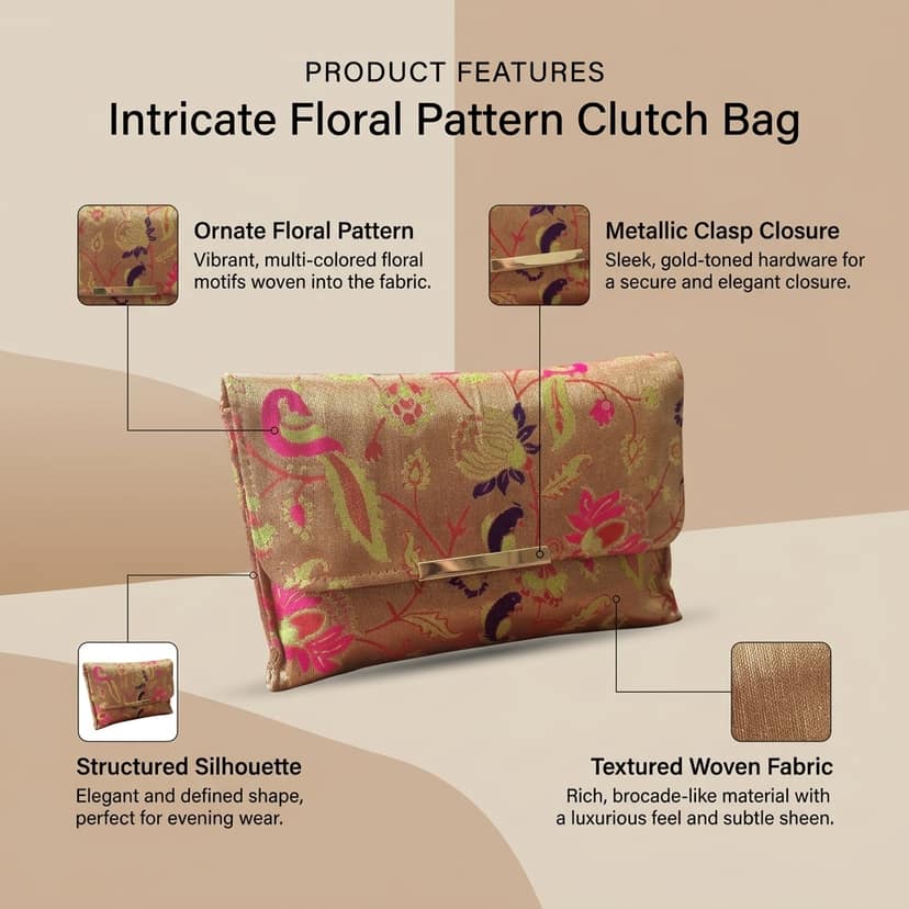 Paithani Hard Clutch - Stylish Party Clutch with Golden Chain view 4