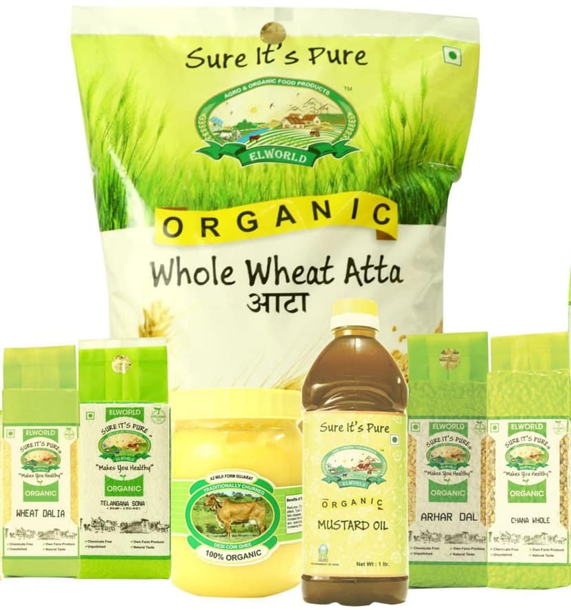 ELWORLD AGRO & ORGANIC FOOD PRODUCTS Organic Combo Pack of Essential Kitchen Items Wheat Atta, Spices, Pulses, Rice, Oil, Ghee view 3