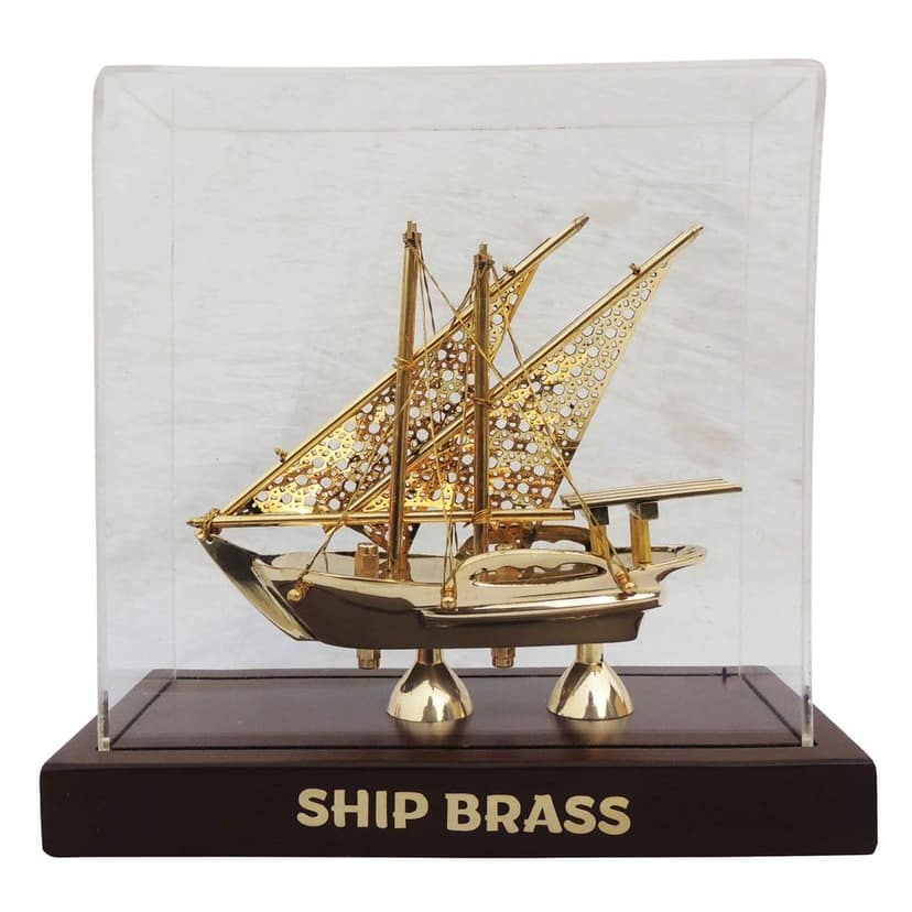 Brass Ship Model with Acrylic Box ? Home Decoration Showpiece, Height : 8.5 Inch (MRMAS238 E) view 2