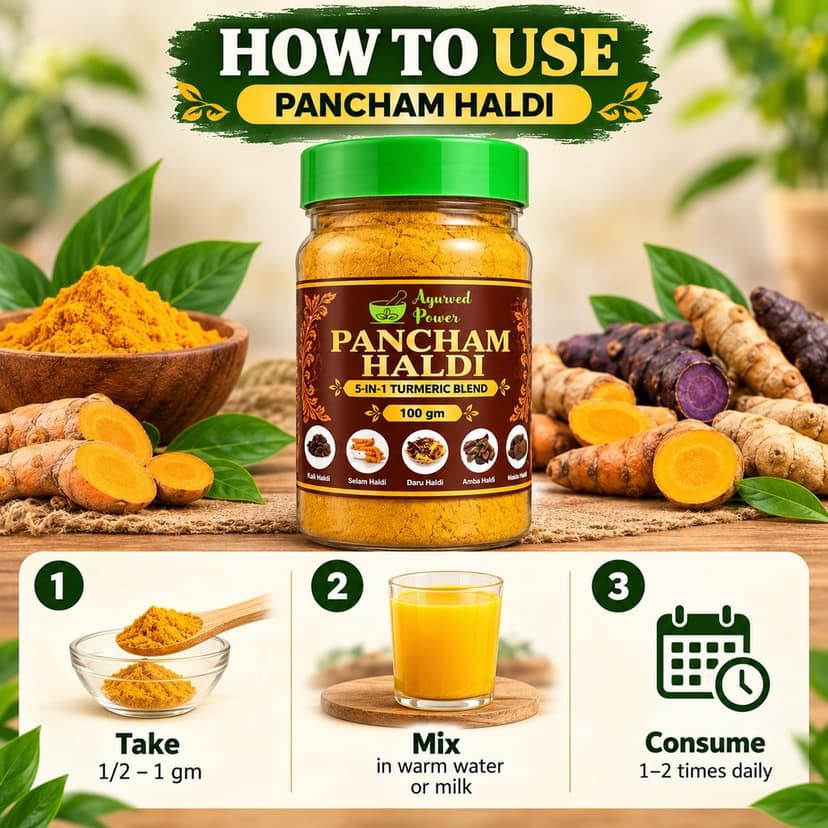 Pancham Ayurvedic Turmeric Powder Blend with Kali, Daru, Maida, Selam & Amba - 300g (Pack of 3 x 100g) | Ayurved Power view 2