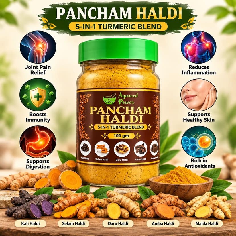 Pancham Ayurvedic Turmeric Powder Blend with Kali, Daru, Maida, Selam & Amba - 300g (Pack of 3 x 100g) | Ayurved Power view 3