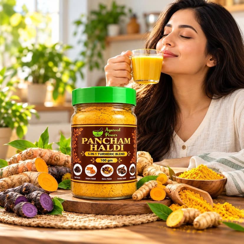 Pancham Ayurvedic Turmeric Powder Blend with Kali, Daru, Maida, Selam & Amba - 300g (Pack of 3 x 100g) | Ayurved Power view 5