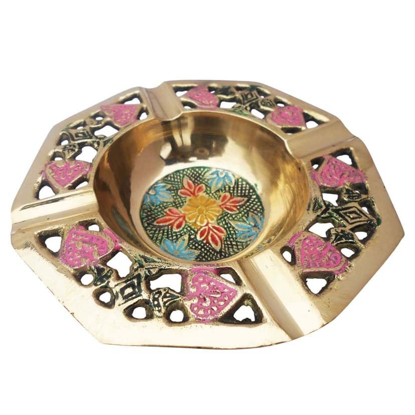 Handmade Brass Ash Tray | Handcrafted Metal Showpiece, Height : 1 Inch (ZMAS382 B) view 2