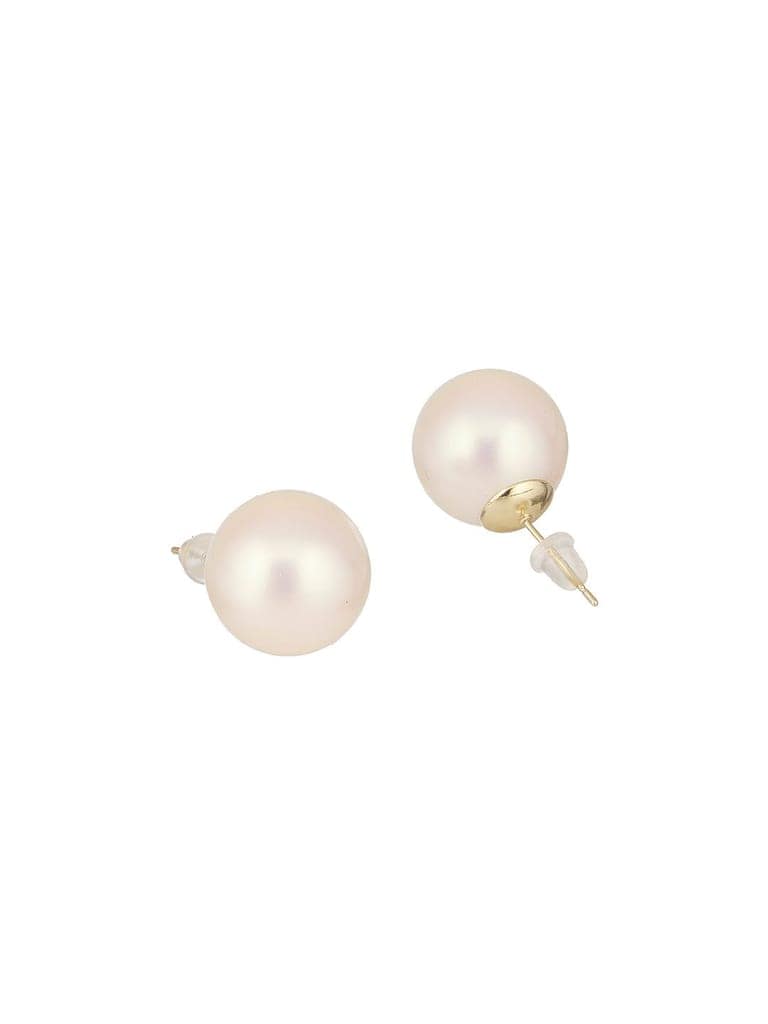 Anti-Tarnish Gold Toned Round Pearl Studds 16 mm Studds Earrings view 8