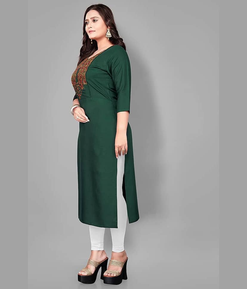 RIAANA - Green Rayon Women's Straight Kurti ( Pack of 1 ) view 2