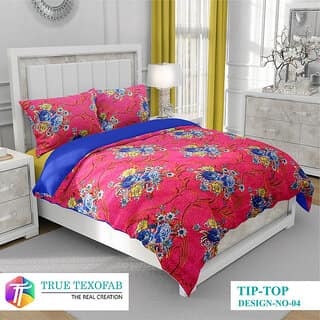 Black Bee Leaves Print On Pink Base Double Bedsheet With 2 Pillow Covers (208 X 213 Cm)(Bs30-08)
