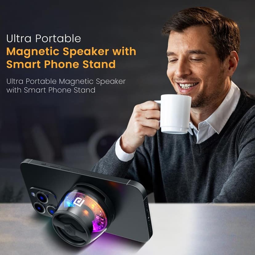 Portronics Nadya 6W Magnetic Bluetooth Speaker with MagSafe Mobile Stand, HD Sound, Upto 4 Hours Playtime, 40mm Driver, RGB LED Lights, Bluetooth 5.3V, Transparent Speaker, Type C Charging(Black) view 3