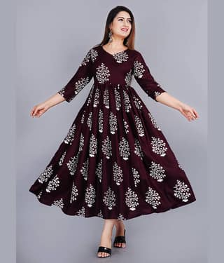 Smien Rayon Printed Anarkali Women's Kurti - Blue ( Pack of 1 )