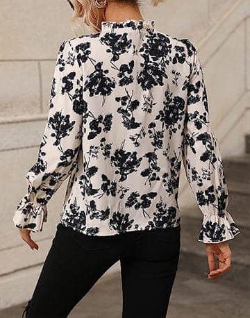 Boho Belle: Frilled Tie Neck Women's Floral Blouse view 2