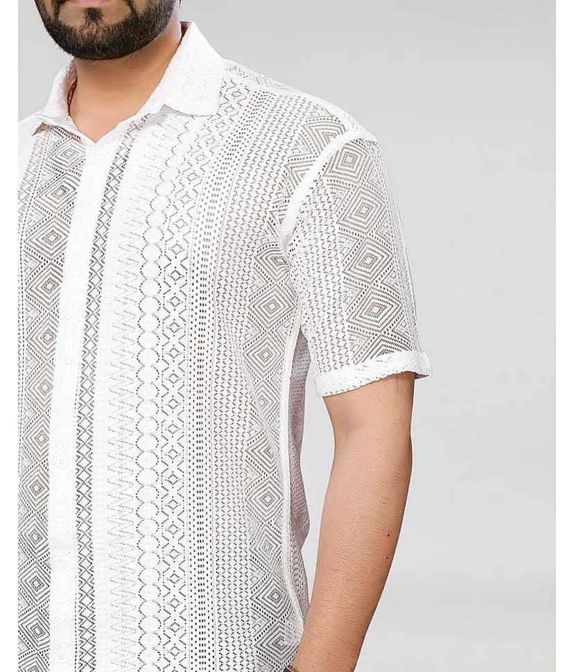 HARPITA Cotton Blend Regular Fit Self Design Half Sleeves Men's Casual Shirt - White ( Pack of 1 ) view 2