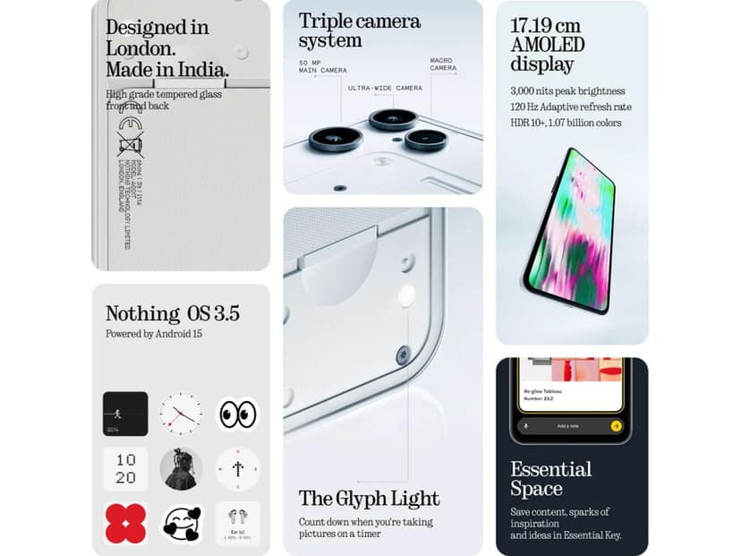 Nothing 3A Lite Smartphone 8GB RAM, 128GB Storage - White view 3