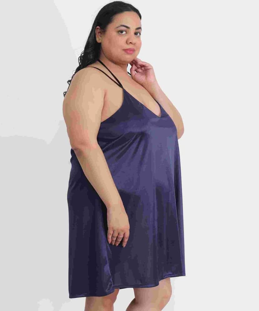 Plus Size Sexy Solid Satin Navy Babydoll and Bikini Dress Dress for Honeymoon BB37N view 2