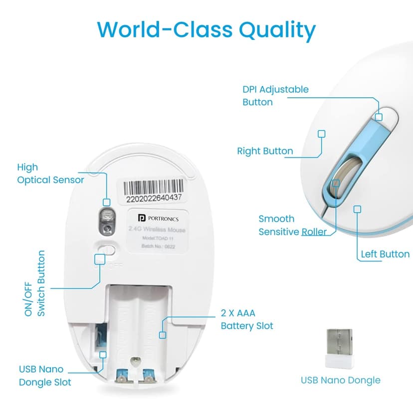 Portronics Toad 11, 2.4 GHz Wireless, Up to 1600 DPI, Adjustable Sensitivity, 3 Million Click Life view 3