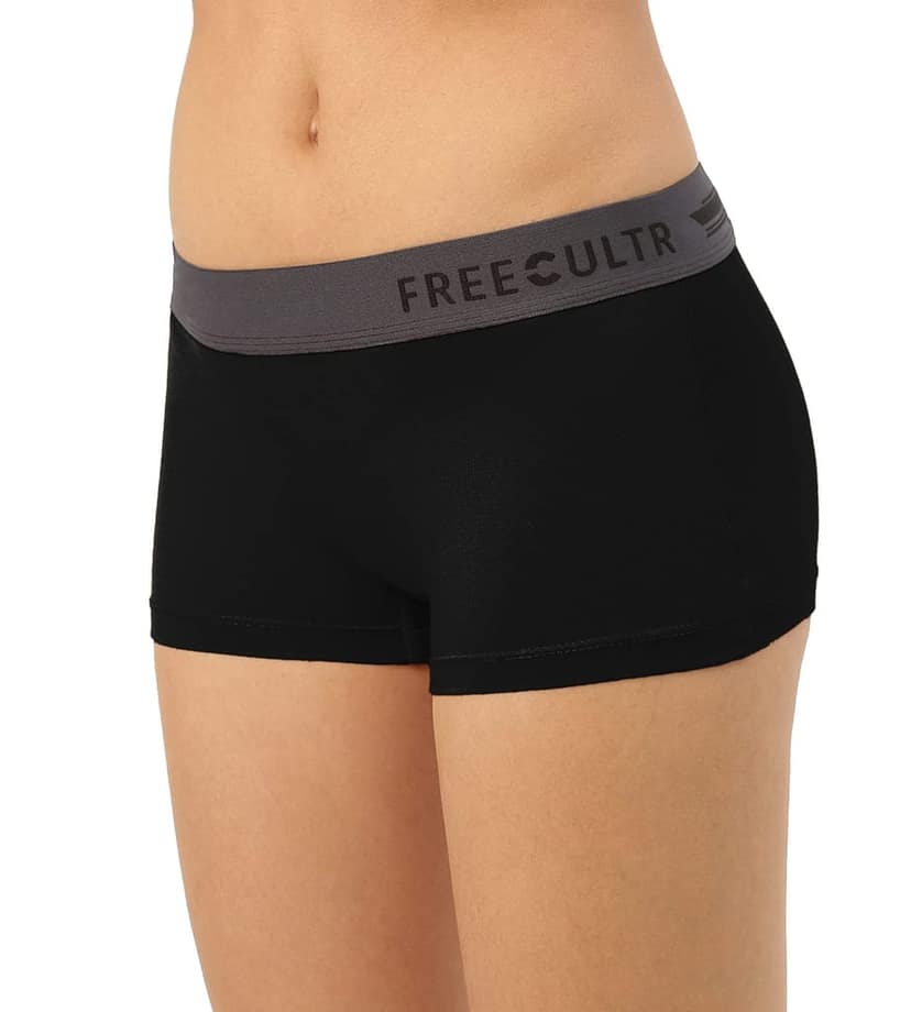 Freecultr Women's Underwear Antibacterial Micromodal Airsoft | Boy Short - Non-Itch, No Chafing, Sweat-Proof Comfort Pack of 1-Pot Black view 4