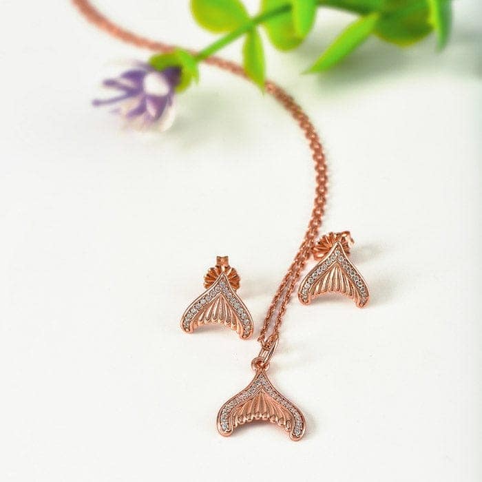 Rose Gold Mermaid's Tail Pendant Set view 3