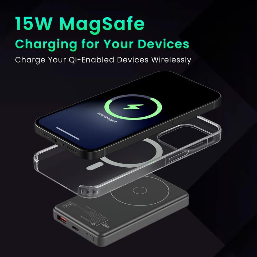 Portronics Luxcell Wireless Mini 10k 10000mAh 15W Magnetic Wireless Fast Charging Nano Power Bank with 22.5 Wired Output Compatible with iPhone 12 & Above & Other QI Enabled Devices view 3