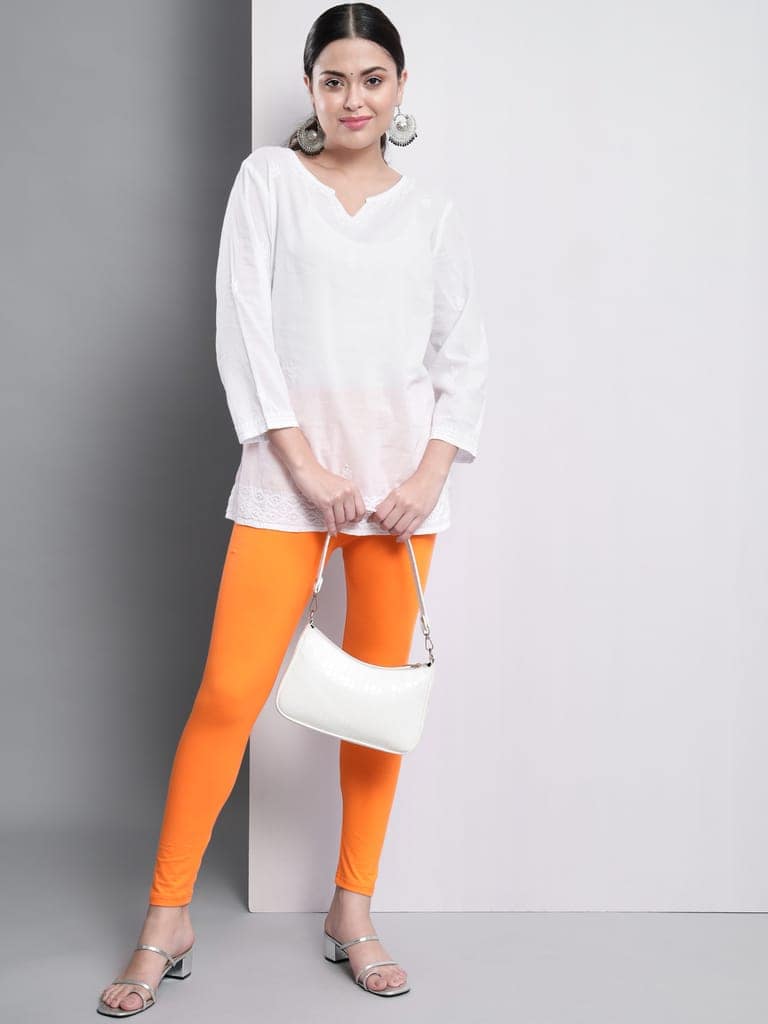 SOFT COLORS Women's Skinny Fit Ethnic Wear Ankle Length Leggings (Orange Color) view 2