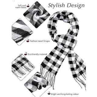 Woolen Muffler for Winter Black White Check Pattern Scarf Soft Warm Fur Lined Neck Muffler for Men view 2