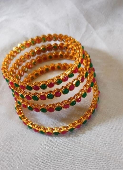 Red and Green Stones Bangles [2.6] view 3