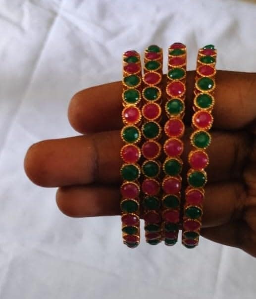 Red and Green Stones Bangles [2.6] view 4