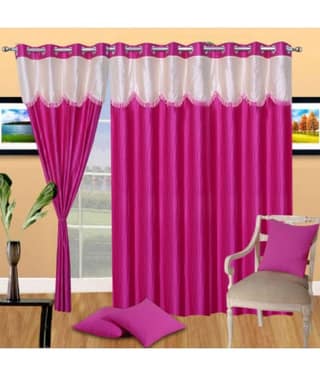 Panipat Textile Hub Semi-Transparent Eyelet Door Curtain 7 ft Pack of 2 -Pink