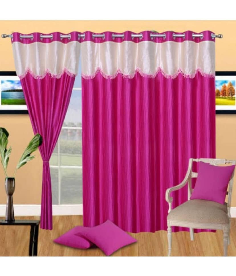 Panipat Textile Hub Semi-Transparent Eyelet Door Curtain 7 ft Pack of 2 -Pink